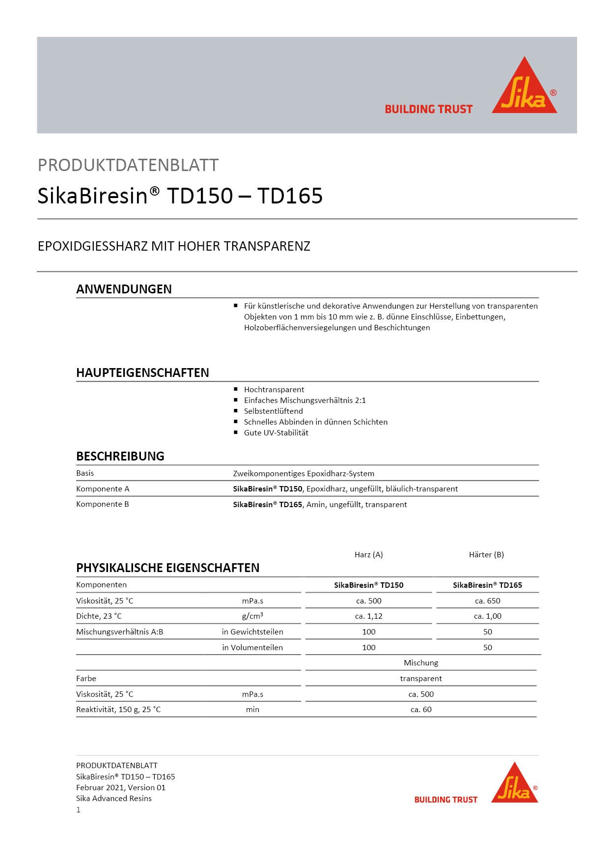 Biresin Translux TD150 (Harz + Härter) 7,5kg